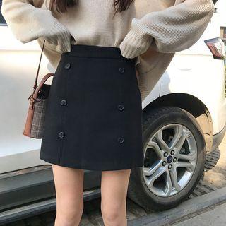 Double Breasted Plain Skirt