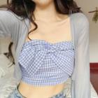 Checker Cropped Tube Top / Light Jacket