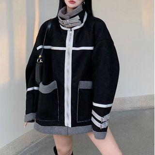 Contrast Trim Buckled Zip Jacket