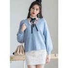 V-neck Bishop-sleeve Cardigan