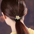 Flower Faux Crystal Hair Tie White & Gold & Black - One Size
