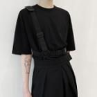 Elbow-sleeve Buckled Strap T-shirt