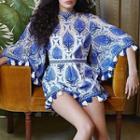 Porcelain Print Tasseled Playsuit