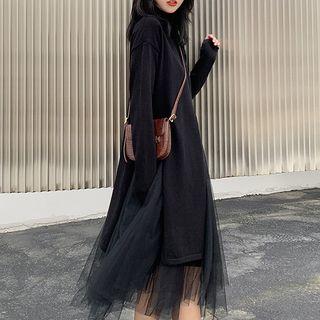 Set: Turtleneck Sweater + Mesh Midi Skirt As Shown In Figure - One Size