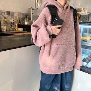 Front Pocket Plain Fleece Hooded Sweatshirt Purple - One Size