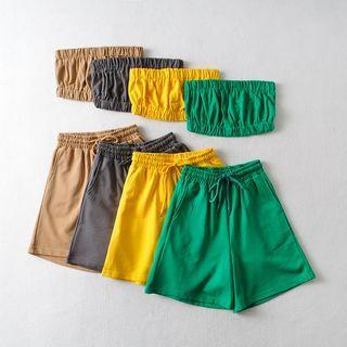 Set: Plain Bandeau + Wide-leg Shorts