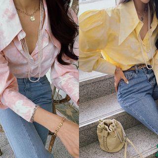 Balloon-sleeve Sharp-collar Dyed Blouse