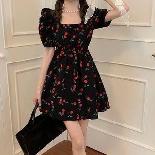 Short-sleeve Cherry Print Mini Dress