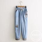Patchwork Drawstring Washed Jeans