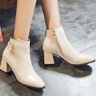 Faux Suede Embellished Block Heel Ankle Boots