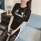 Set: Embroidery Lace Top + Wide-leg Pants