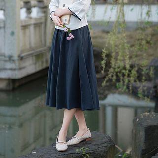 Midi A-line Skirt Skirt - Navy Blue - One Size