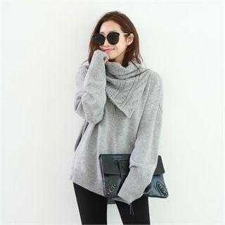 Round-neck Oversized Knit Top With Scarf