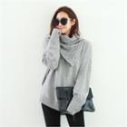 Round-neck Oversized Knit Top With Scarf