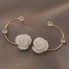 Rhinestone Resin Flower Earring 1 Pair - White & Gold - One Size