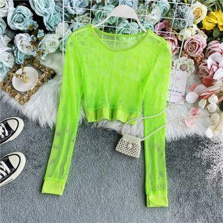 Long Sleeve Mesh Crop T-shirt