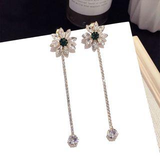 Rhinestone Flower Dangle Earring 1 Pair - Steel Earrings - Gold - One Size