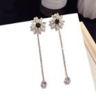 Rhinestone Flower Dangle Earring 1 Pair - Steel Earrings - Gold - One Size
