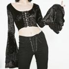 Bell-sleeve Lace-up Cropped Top