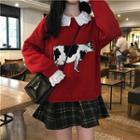 Cow Jacquard Sweater Red - One Size