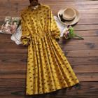 Long-sleeve Crown Print Midi A-line Corduroy Dress
