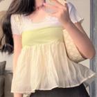 Short-sleeve Lettuce Edge Top / Peplum Camisole Top