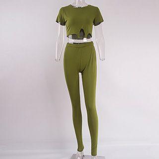 Set: Tie Front Cropped Top + High Waist Leggings