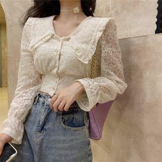 Peter Pan Collar Lace Blouse As Shown In Figure - One Size