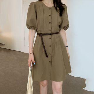 Puff-sleeve Mini A-line Dress With Belt