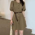 Puff-sleeve Mini A-line Dress With Belt