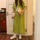 Short-sleeve Midi Dress Green - M