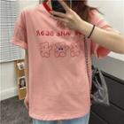 Short-sleeve Bear Print T-shirt Pink - One Size