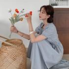 Lace-trim Drawstring-waist Flared Dress
