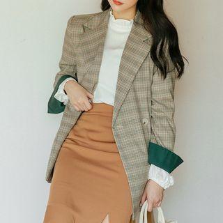 Double-breasted Plain / Plaid Jacket