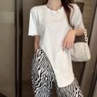 Plain Short-sleeve Slit T-shirt / Sweatpants