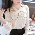 Piped Tie-neck Blouse