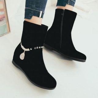 Rhinestone Wedge Short Boots