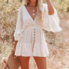 Flared-sleeve Lace Mini A-line Dress