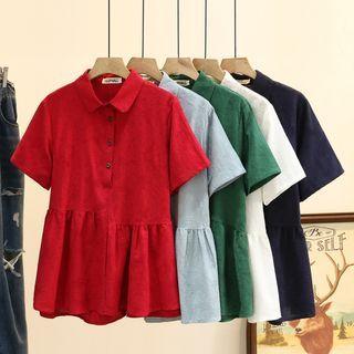 Short-sleeve Henley Peplum Shirt