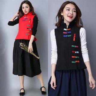 Frog-button Detail Padded Vest
