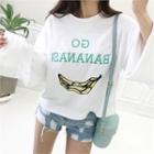 Cuff-sleeve Banana-printed T-shirt