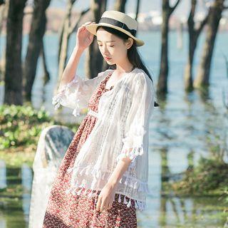 Tasseled 3/4 Sleeve Light Coat