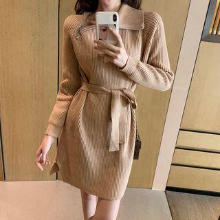 Long-sleeve Zip-detail Mini A-line Knit Dress