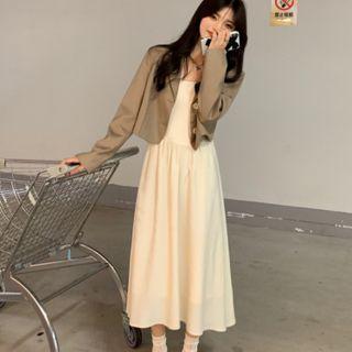Spaghetti Strap Midi A-line Dress / Cropped Blazer