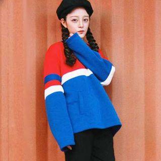 V-neck Color Block Sweatshirt