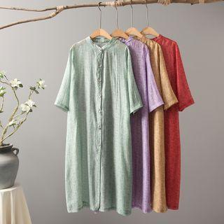 Elbow-sleeve Flower Print Long Shirt