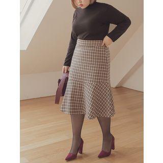 Plus Size Wool Blend Plaid Midi Mermaid Skirt