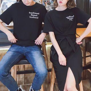 Couple Matching Lettering Short-sleeve T-shirt Dress / Lettering Short-sleeve T-shirt