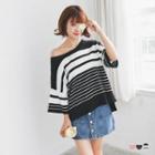 Contrast-striped Dolman Sweater