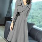 Long-sleeve Tie-side Check Dress